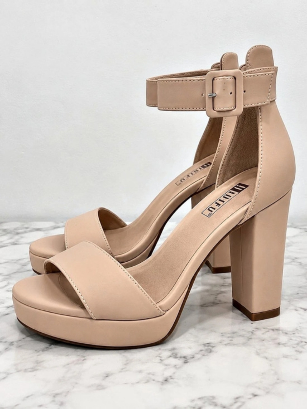 IDIFU Platform Ankle Strap Heels in Nude